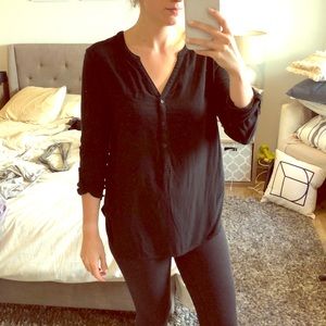 Black half button down tunic
